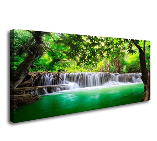 Cao Gen Decor Art-S01450 1 Panels Wall Art Beautiful Waterfall Prints Green Forest Nature Stretched and Framed Canvas Paintings Stream Water Landscape for Home Decorations Wall Decor Artwork