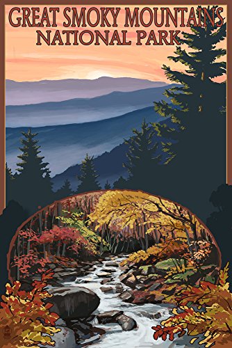 Great Smoky Mountains Tennesseee - Waterfall 12x18 Art Print Wall Decor Travel Poster
