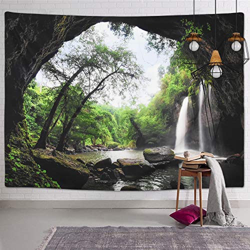 Ice jazz Mountain Cave Tapestry Waterfall Tapestry Forest Tree Tapestry Nature Tapestry Wall Hanging for Bedroom Living Room Dorm