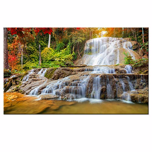 sechars - Peaceful Waterfall Giclee Canvas Prints Paintings on Canvas Kanchanaburi Thailand Fall Forest Landscape Wall Art Framed for Office Living Room Decorations