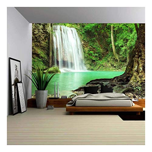 wall26 - Erawan Waterfall in Kanchanaburi Thailand - Removable Wall Mural  Self-adhesive Large Wallpaper - 100x144 inches