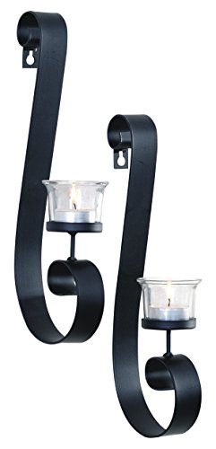 ArtMaisonca Swirl II Metal with Glass Candle Sconce 2x12 Black 2 Piece