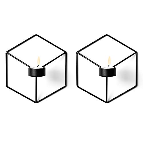 Pcs of 2 Nordic Style 3D Metal Geometric Wall Hanging Tealight Candle Holder Sconce Home Decor Living Room Wedding Coffee Bar Wall Decoration Black