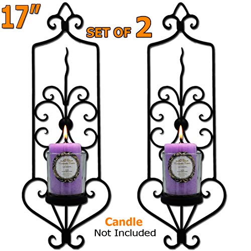 Set of 2 Candle Holder Large Wall Sconces Iron Candelabra Kichen Candle Sonces Wall Decor Black Metal Candle Sconce Set Home Living Room Bathroom Decor Scrollwork for Furnishing Article Wedding