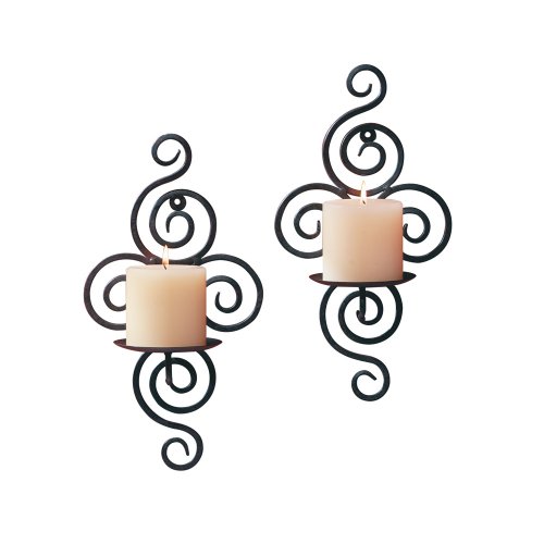 Gifts Decor Pair of Swirling Iron Hanging Wall Candleholder Sconce