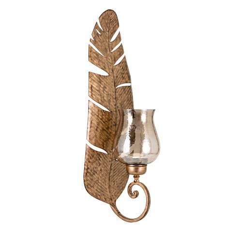 IMAX 14722 Hachi Feather Wall Sconce - Bronze Wall Mounting Candle Stand for Home Hotel Reception Areas Decorative Candle Holders