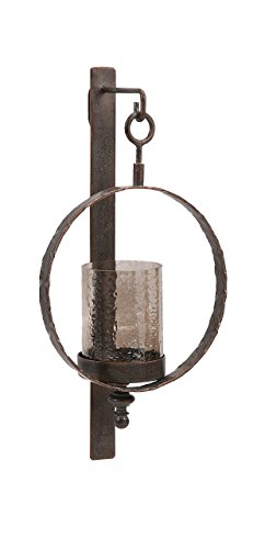 IMAX 20274 Circle Wall Sconce - Candle Holder for Home Hotel Reception Areas Metal Wall Candle Sconce with Crackled Glass Hurricane Decor Accessories