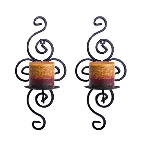 Pasutewel Wall Candle SconcesSet of 2 Elegant Swirling Iron Hanging Wall Mounted Decorative Candle Holder 14x7 Inch for Home DecorationsWeddingsEvents