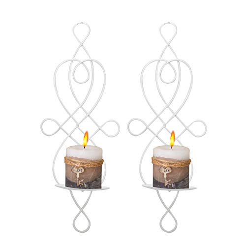 Wall Sconce Tea Light Candle Sconces Elegant Swirling Iron Hanging Wall Mounted Decorative Candle Holder for Home Decorations Weddings Events 2 Piece White