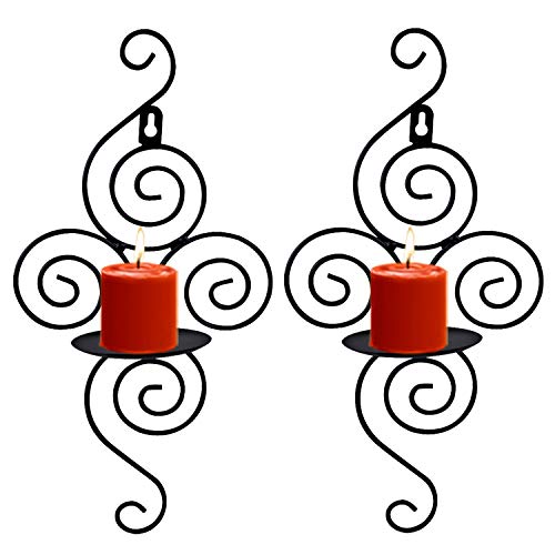 Wall Sconces Candle Holder Kathy Set of 2 Elegant Swirling Iron Hanging Wall Mounted Decorative Candle Sconce for Living Room Home DecorationsWeddingsEventBlack
