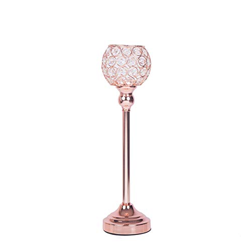 BalsaCircle 16-Inch Tall Rose Gold Crystal Beaded Candle Holder - Wedding Party Dining Table Home Centerpieces Decorations