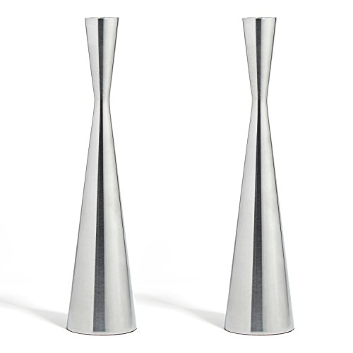 LampLust Silver Taper Candle Holders - 105 Tall Modern Hourglass Shape Fits Standard 34 Inch Tapered Candlesticks Metal with Brushed Nickel Finish Set of 2