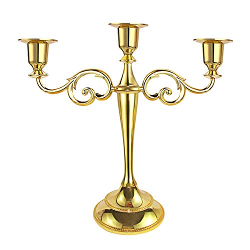 SUNMALL 3 Arms Metal Candelabra 98 Inch Tall Candle Holders for Table Elegant Candle Stick Holder for Dinner Party Wedding Event Home Decoration Gold