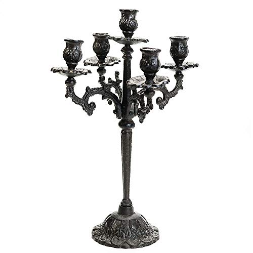 Sungmor Heavy Duty Cast Iron Candlestick Holders - Handcrafted Vintage Candelabra - 43CM27Inch Tall 5 Arms Candle Holders - Decorative Pillar Candle Stand for Christmas Birthday Wedding Home Party