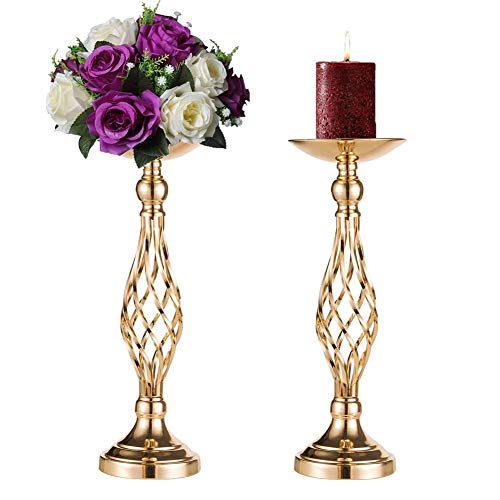Sziqiqi Metal Flower Vase for Wedding Party Flower Centerpieces Table Top Decoration Tall Candle Holder for Pillar Candle Twist Design Set of 2 45CM Gold