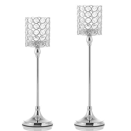 VINCIGANT 2 PCS Silver Pillar Candle Holders for Wedding Coffee Table Decorative CenterpiecesAnniversary Celebration House Decor Gifts 16 and 18 Inches Tall