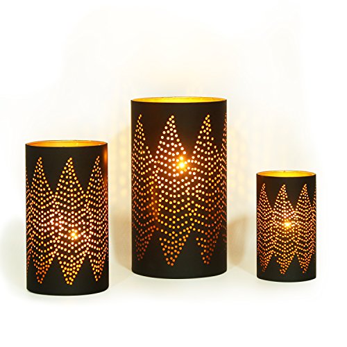 Adeco Classic Oriental Style Diamond Pattern Metal Candle Holder Set of 3