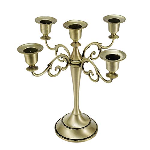 Dyna-Living Metal Candelabra 5 Candle Holders Classical Tall Candlestick Wedding Events Candelabra Candle Stand Centerpiece Bronze