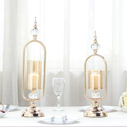 Efavormart Set of 2  Gold Hurricane Votive Metal Candle Holder with Glass Tube and 2 Diamond Crystals - 19 22