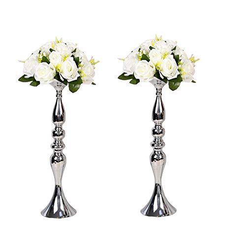 LANLONG 2 Pieces 50cm Height Metal Candle Holder Candle Stand Wedding Centerpiece Event Road Lead Flower Rack Silver x 2 Silver 196