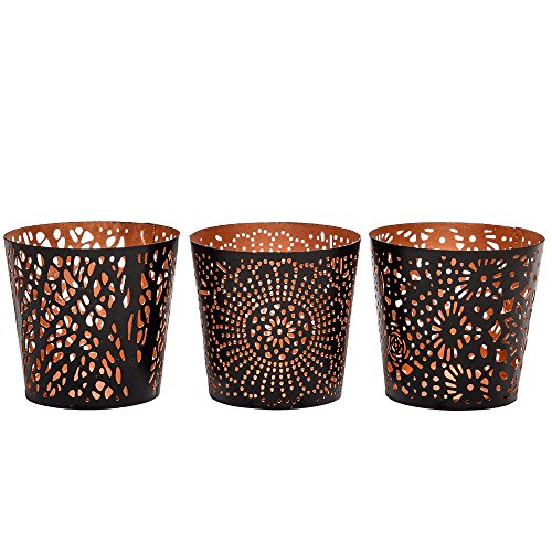 MarktSq Set of 3 Uniquely Crafted Metal Votive Tealight Candle Holders