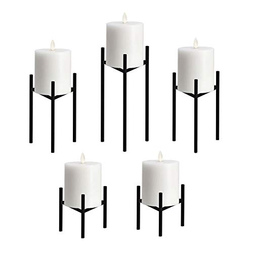 Only-us Metal Pillar Candle Holders Set of 5 Black Candlesticks for FireplaceTableWeddingChristmas Candelabra Decoration Modern Art Classic Design with Geometric Shape