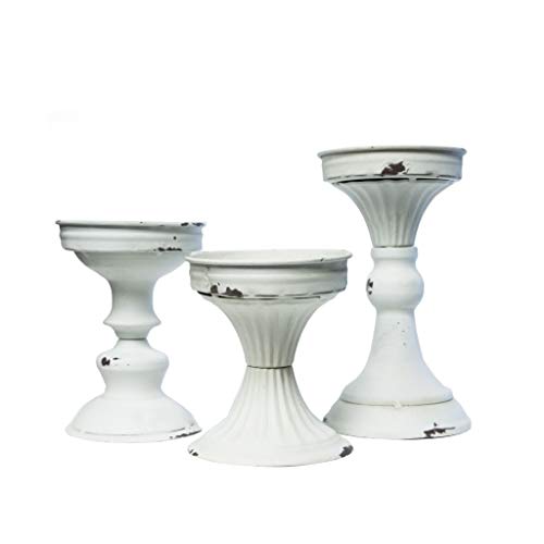 Set of 3 Metal Candle Holder Antique White Distressed Assorted Sized Pillar Holders