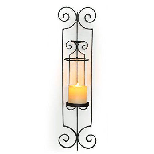 Adeco Decorative Wall Sconce and Glass Hurricane Candle Holders - Wall Lighting Sconce - Home Decor Room - Set for 1