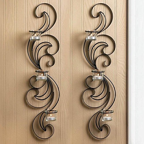 Wisp Candle Wall Sconce Set of 2 Graceful Curves Black Metal