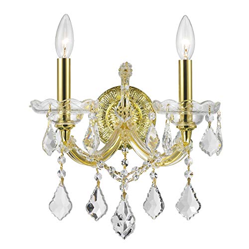 Worldwide Lighting Maria Theresa Collection 2 Light Gold Finish and Clear Crystal Candle Wall Sconce 12 W x 16 H Medium