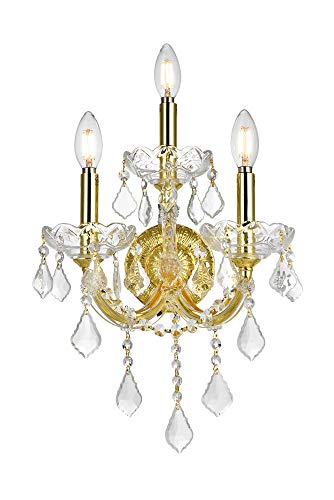 Worldwide Lighting Maria Theresa Collection 3 Light Gold Finish and Clear Crystal Candle Wall Sconce 12 W x 22 H Medium Two 2 Tier