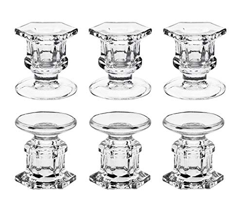 Candle Holder Dedoot Pack of 6 Glass Candle Holders Bulk Clear Candlestick Holders Centerpiece Fit 78 Taper or 1 78 Pillar Candle Decorative Candle Stand 23 Height for Table Wedding Party