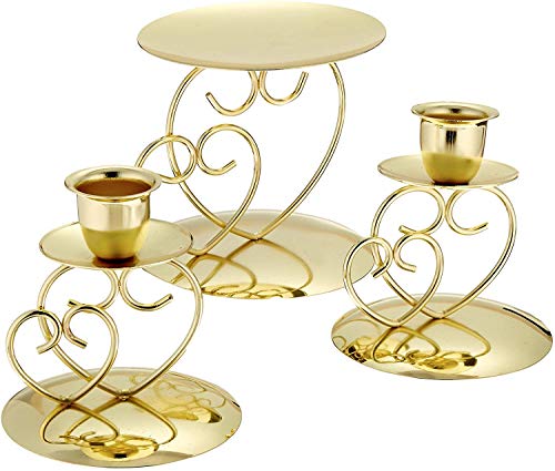 Darice Victoria Lynn Unity Candle Holder 3-Piece Set - Includes 2 Taper Candle Holders 1 Pillar Candle Holder - Elegant Open Combined Hearts Design - Perfect for Wedding Ceremony Gold