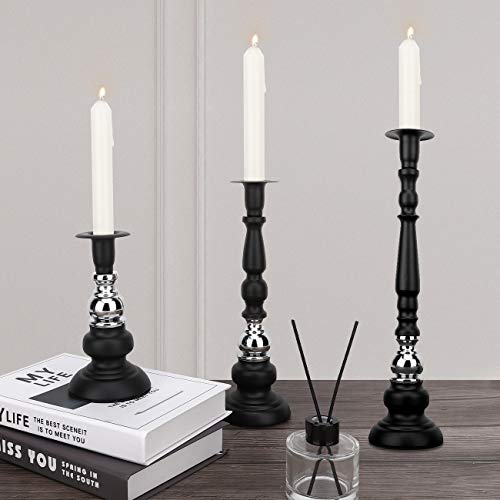 Lewondr Metal Taper Candle Holders Decorative Candlestick Candle Holders Stand Decorations Home Décor Gifts for Bedroom Livingroom Wedding 3 Pieces 14611467 Inch - Black Silver