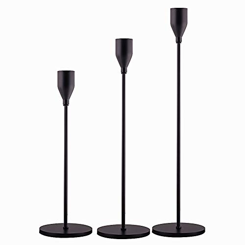 SUJUN Matte Black Candle Holders Set of 3 for Taper Candles Decorative Candlestick Holder for Wedding Dinning Party Fits 34 inch Thick Candle&Led Candles Metal Candle Stand