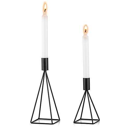 Sziqiqi Metal Taper Candle Holders Candlestick Holders Set of 2 Black Candlestick Holder for Taper Candles Geometric Wire Modern Decorative Centerpiece Candle Candlestick Holders for Table S - L