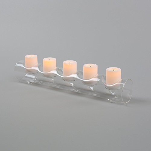 Candle Impressions Set of 5 Faux Wick Flameless Votives with Fillable Glass Log Holder - Batteries Included