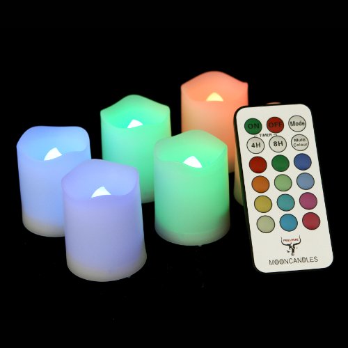 Frostfire Mooncandles - 6 Indoor and Outdoor Color Changing Votive Candles with Remote Control Timer Batteries Included