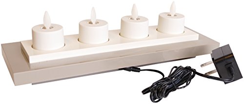 Set of 4 Luminara Rechargeable Tea Light Flameless Candles 4 White Unscented Flameless Votive Candles with Decorative Charging Base