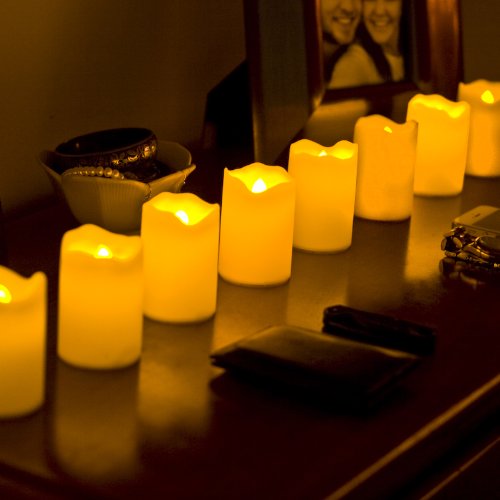 Set of 8 Resin Flameless Battery Operated 3 LED Votive Candles with Warm Amber and Color Changing Modes Batteries Included