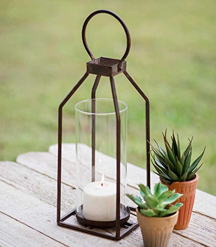 Attractive and Graceful Small Greenville Pillar Metal Candle Lantern Candle Holder with Clear Glass Rustic IndoorOutdoor Light for Your Home Decor - Modern Rustic Vintage Farmhouse Style