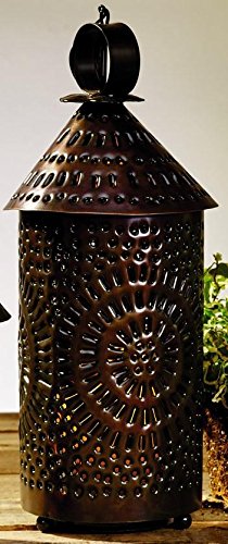 Market Street Large Black Cone Top Punched Tin Lantern Candle Holder