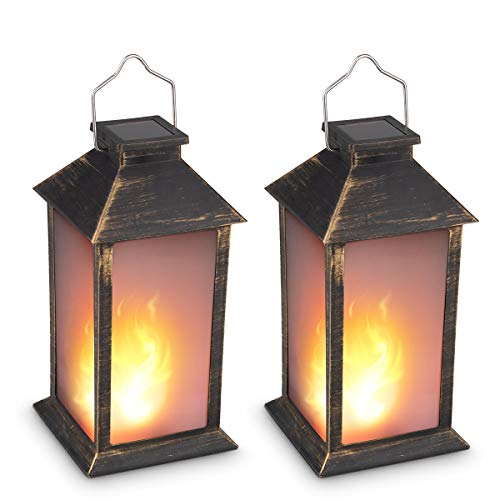 13 Vintage Style Solar Powered Candle LanternMetallic Coating BlackPlasticSolar Garden Light with Vivid Fire EffectOutdoor Solar Hanging LanternDecorative Candle Lanterns ZKEE Set of 2