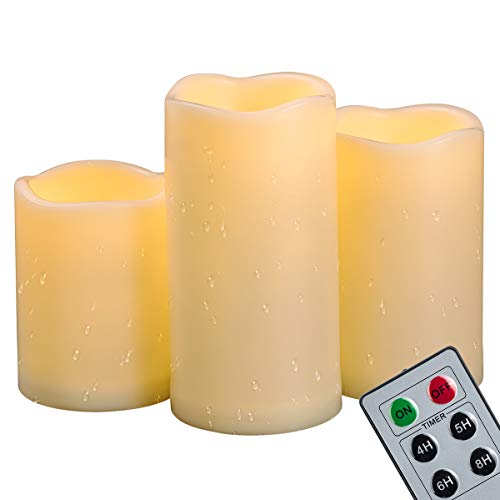 456 Outdoor Indoor Waterproof LED Pillar Candles with Remote TimerLarge Battery Operated Flickering Flameless Plastic Fake Candles for Outside Patio Decorative Hanging Lantern Home Decor Set 3