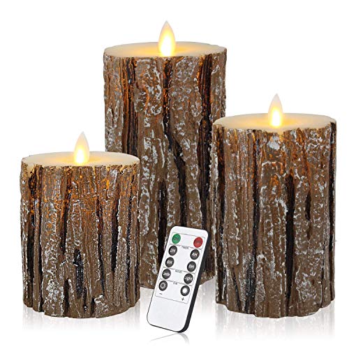 Enpornk Flameless Candles Battery Operated Pillar Birch Effect Real Wax Flickering Moving Wick Electric LED Decorative Candle Sets with Remote Control Cycling 24 Hours Timer 4 5 6 Pack of 3