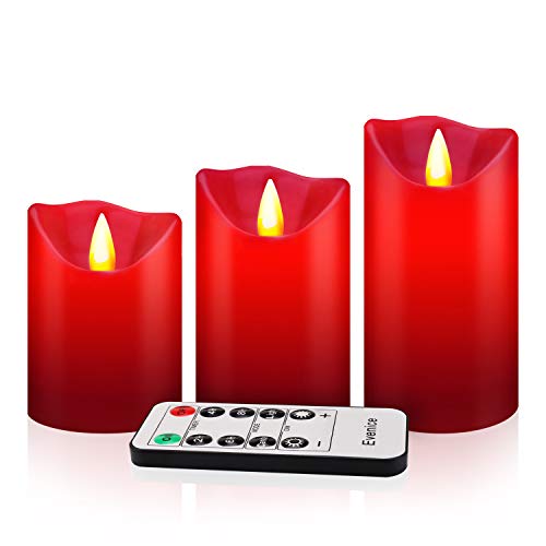 Evenice Flameless Candles Flickering LED Candles Light Pillar Flame Remote Candles Decorative Battery Unscented Pillar Wax with Timer and 10-Key for Christmas Burgandy Set of 3