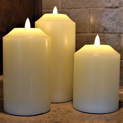 LED Lytes Timer Candles Battery Operated 3 Ivory Wax Pillar Decorative Candle Set Realistic Flameless Flickering 3D Flame and Wick with 6 Hour Timers