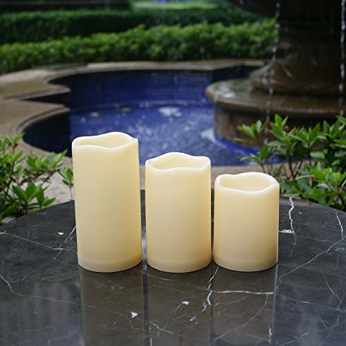 Outdoor Flameless LED Candles with Timer - Waterproof Realistic Flickering Battery Operated Powered Electric Electronic Plastic Resin Pillar Candles Decorative Lights for Halloween Christmas 3-Pack