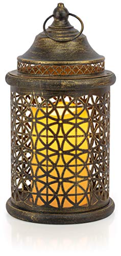 VP Home Decorative Flickering Flameless LED Candle Lantern with Remote Control Rustic Brushed Gold