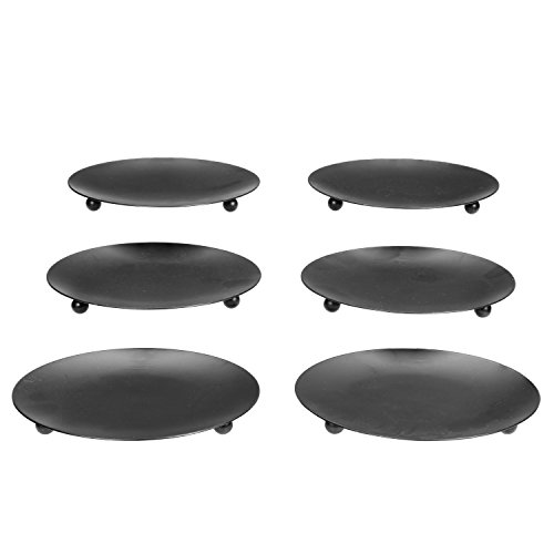 Hosley Set of 6 Black Iron Pillar Plates 7 Inch Diameter Ideal or Use for Weddings Candle Gardens Spa and Aromatherapy Incense Cones or Just As a Pedestal W1